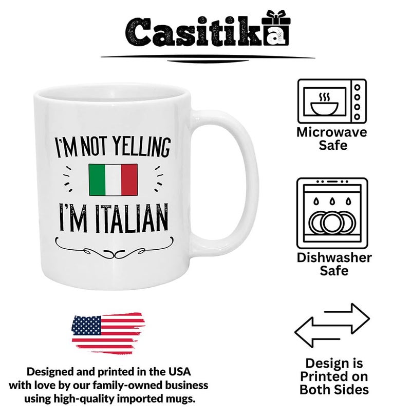 Casitika Funny Italian Pride Coffee Mugs. 11 oz Ceramic Italy Flag Novelty Mug. I'm Not Yelling I'm Italian. (11 oz White) - Image 3